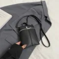 Black leather mini crossbody bag for women, versatile phone purse with zipper and top handle. - No Pendant / Black