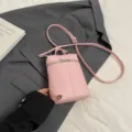 Pink mini leather handbag for women, cute crossbody shoulder bag with zipper and handle. - No Pendant / Pink