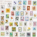 PET Aufkleber 50 Stück vintage Briefmarke Blumen dekorative Planer Kunst Handwerk - 50 Stück Blumenbriefmarken