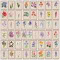 Detailansicht der Vintage botanischen Blumensticker im Retro Briefmarken Design für Deko. - 50 Stück/Packung