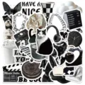 Black and white aesthetic waterproof stickers ins style decal pack for journal laptop phone case decor. - Black & White Condensed Milk Collection