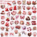 PET transparent waterproof stickers 50pcs cute cartoon red love heart journal decor - 50Pcs Confession Gifts