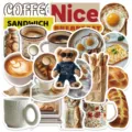 Waterproof coffee breakfast stickers set for DIY journal phone case decoration aesthetic. - Bear Bread Bakery Collection