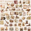 Vintage coffee theme PET stickers, 50pcs waterproof decorative decal pack for journaling and crafts. - 50 Sheets of Outdoor Cafe