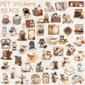 50 Pcs Cute Cat PET Stickers Waterproof Decorative DIY Craft Decals for Journal Phone - 50Pcs Magic Cat Cafe