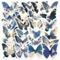 Blue butterfly waterproof stickers set for DIY journal phone case decorative decals - Bamboo Moon Butterfly Series