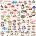 50pcs PET Mushroom Stickers Waterproof Cartoon Cute DIY Decals for Journal Laptop Deco - 50 Sheets Mushrooms