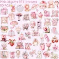 Pink cute PET stickers pack 50 pcs waterproof decorative journaling scrapbooking supplies - 50Pcs Pink Soft Colors