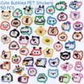 Cute transparent PET cartoon animal stickers set, waterproof DIY decorative decals for phone case. - 50Pcs Cute Bubbles