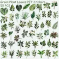 Green plant leaves PET stickers, 50 pieces waterproof botanical decals for journal. - 50Pcs Green Leaves