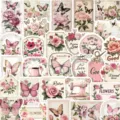 Vintage pink butterfly rose sticker pack aesthetic journal DIY waterproof decorative decals - Vintage Pink Romance