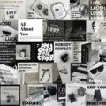 Black and white aesthetic wall collage kit minimalist quote cards sticker set decor. - Black & White Minimalist Style