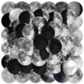 Vista dettagliata degli adesivi con fasi lunari con design celesti rotondi in bianco e nero. - 50 Fogli