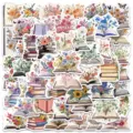 50 Stk. ästhetische Blumen Bücher Aufkleber Aquarell Botanisch Kunst Koffer Deko - 50 Stück/Packung