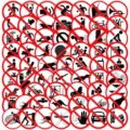 Detailed view showing a variety of funny prohibition sign stickers for personalized decorations. - 62 Pieces/Pack