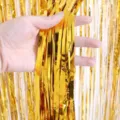 Gold tinsel fringe curtain detail close up, shiny metallic backdrop decoration for party. - 2x1m 1 Pack / Gold