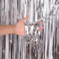 Silver foil fringe curtain detail shot, shining tinsel backdrop for party celebration. - 2x1m 1 Pack / Silver