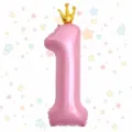 40 inch pink number 1 foil balloon with gold crown for kids birthday party decoration setup - Pink Crown Number Balloon 1