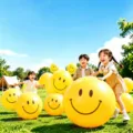 Large yellow smiley face inflatable ball for kids outdoor playground and family fun play. - Smile Face Style / 1 Piece/Pack