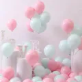Macaron pink and mint blue latex balloons set for wedding birthday party decor backdrop. - Macaron Pink + Light Blue / Approx. 100 Pieces/Pack