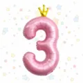 40 inch pink number 3 foil balloon with gold crown for kids birthday party decoration - Pink Crown Number Balloon 3