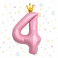 40 inch pink number 4 foil balloon with gold crown for kids birthday party decoration - Pink Crown Number Balloon 4