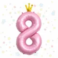 40 inch pink number 8 foil balloon with crown for kids birthday party decoration supplies - Pink Crown Number Balloon 8