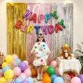 Birthday party balloon and foil fringe curtain set, number 9 variant for celebration decor. - Multicolor