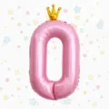 40 inch pink number foil balloon with gold crown detail for birthday party decor - Pink Crown Number Balloon 0