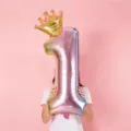 Foil number one balloon with golden crown for birthday party baby shower decoration pink theme photo prop - 32 Inch Rainbow Gradient Number 1 + 10 Inch Gold Crown