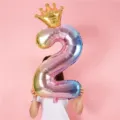 Gradient number 2 foil balloon with gold crown detail for children birthday party scene decor. - 32 Inch Rainbow Gradient Number 2 + 10 Inch Gold Crown