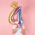 Rainbow number 4 foil balloon with gold crown for kids birthday party decoration. - 32 Inch Rainbow Gradient Number 4 + 10 Inch Gold Crown