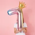 Gradient number 1 foil balloon with gold crown for kids birthday party decoration. - 32 Inch Rainbow Gradient Number 7 + 10 Inch Gold Crown