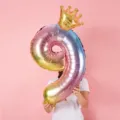 Gradient rainbow number 9 foil balloon with crown for birthday party baby shower decor. - 32 Inch Rainbow Gradient Number 9 + 10 Inch Gold Crown