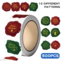 Christmas wax seal stickers roll 500pcs 10 different patterns envelope seals holiday decor - Default