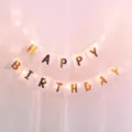 Birthday banner decoration set with fairy lights for kids party celebration backdrop supplies - White Happy Birthday Banner & 2 Warm White Light Strings (Includes Batteries)