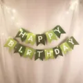 Happy Birthday pennant banner green party decoration with LED fairy lights for celebration. - Dark & Light Green Happy Birthday Banner & 2 Warm White Light Strings (Includes Batteries)