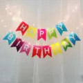Colorful happy birthday banner party decoration with fairy lights for kids boys girls - Rainbow Happy Birthday Banner & 2 Warm White Light Strings (Includes Batteries)