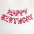 Pink Happy Birthday foil balloons letter set with hanging string and inflation straw for party - 16 Inch Pink Happy Birthday Letters