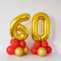 Gold 60 number balloons set with red and gold latex balloons for birthday party decoration - 60th Birthday Gold Number Balloon Column
