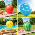 Giant 36-inch outdoor inflatable balloons with fruit patterns, perfect for kids park parties and toys. - Fruit Print 5 Pcs Pack