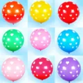 Colorful latex balloons with white heart print, assorted multi-color pack for party decor. - Heart Print 5 Pcs Pack