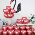 Rose gold heart-shaped metallic latex balloons, 10 inch shiny party decoration for weddings. - 50 Pieces / Red