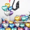 Metallic heart-shaped latex balloons in assorted glossy colors for party and wedding decor. - 50 Pieces / Multicolor