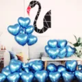 Blue heart shaped metallic latex balloons for wedding party decoration and romantic room setup. - 50 Pieces / Blue