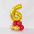 Gold number 6 foil balloon with red and gold latex balloons base for birthday party decoration - Gold Number 6 Balloon Column with Glue Dots and Ribbon