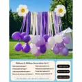 Outdoor party balloon decoration set with purple white balloons and daisy foil balloons. - Purple and White Crepe Paper Balloon Set with Pump