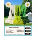 Outdoor balloon streamer party decoration set with white green balloons and daisy foil balloons. - Green and White Crepe Paper Balloon Set with Pump