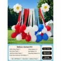 Outdoor party balloon decoration set with crepe paper streamers and daisy balloons for birthdays. - Red Blue and White Crepe Paper Balloon Set with Pump