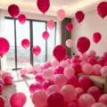 Macaron pink and rose red balloons 30pcs set with ribbon and pump for party room decor. - Macaron Pink+Rose Red 30 Pcs Set